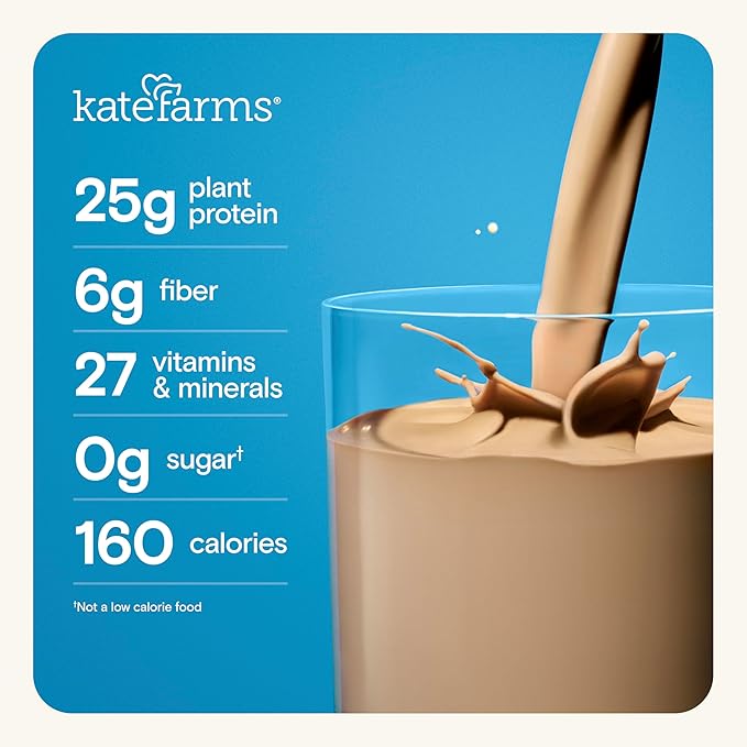 KATE FARMS Organic High Protein Chocolate Nutrition Shake, 25g Protein, 6g Fiber, 27 Vitamins and Minerals, 0g Sugar, Protein Drink, 11 oz (12 Pack)-FlexoryFit