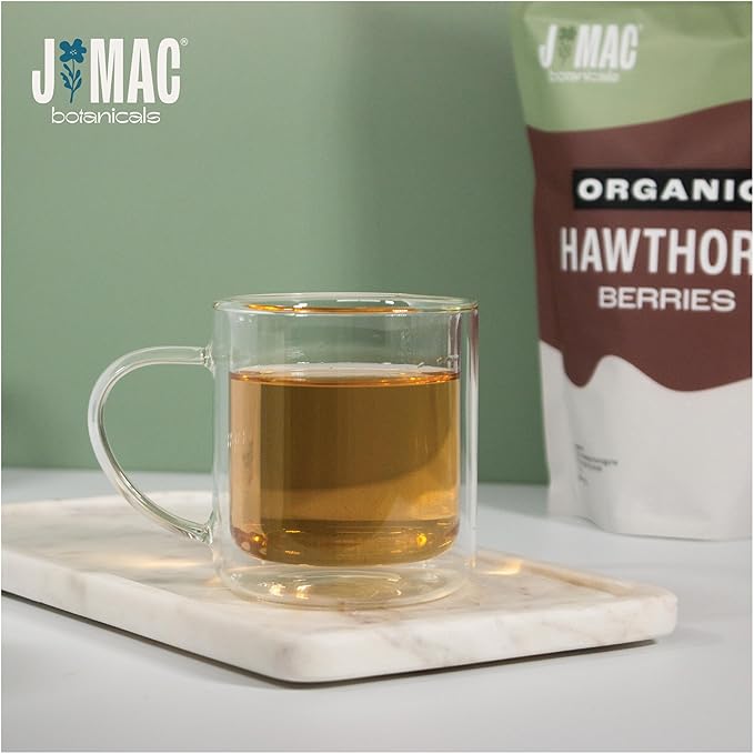 J Mac Botanicals, Organic Dried Hawthorn Berries Whole (16 oz) Hawthorn berry from Eastern Europe, certified Organic hawthorn berry tea, Hawthorne berries bulk resealable bag, Dried Hawthorn berries-FlexoryFit