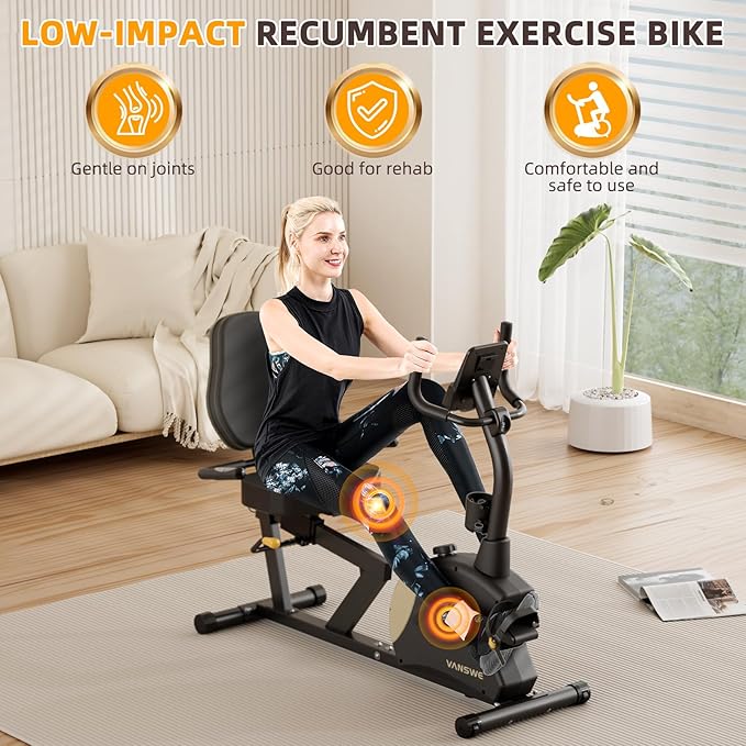 VANSWE Recumbent Exercise Bike, Recumbent Stationary Bikes for Home 400 LBS Weight Capacity, Exercise Bike for Home Seniors with Smart App and Bluetooth Connectivity, LED Display, Pulse Handle-FlexoryFit