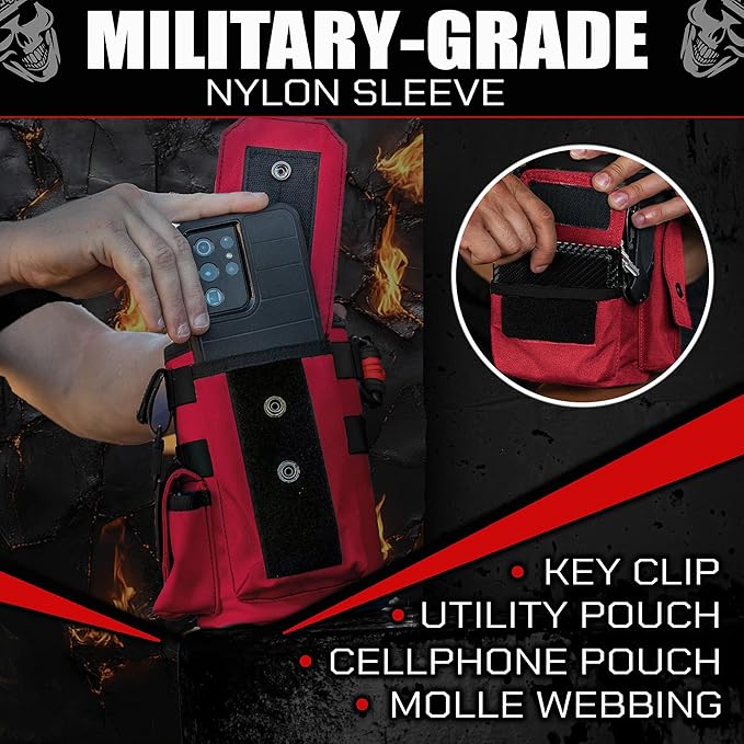 Iron Infidel Battle Bottle - Half Gallon Insulated Water Bottle with Paracord Handle, Large 64 oz Stainless Steel Water Jug with Rugged, Removable Sleeve for Keys, Wallet & Phone (Red Line 2 Liter)-FlexoryFit