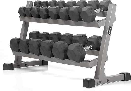 XMARK Dumbbell Set with Rack, Weights Dumbbells, Multiple Free Weights and Horizontal Storage for Home Gym Strength Training, Storage Rack Color Options-FlexoryFit