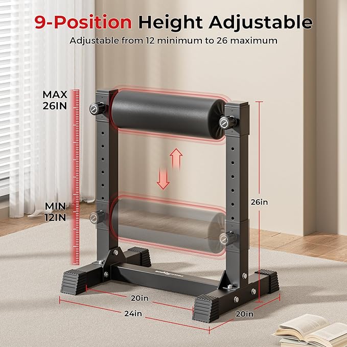 BODYRHYTHM Bulgarian Split Squat Stand, Single Leg Squat Roller Stand with 9 Adjustable Roller Heights for Squats, Leg Lunges, Lower Body Training.-FlexoryFit