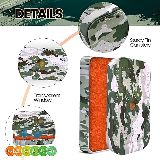40 Gram Gun Safe Dehumidifier Camouflage, Rechargeable Desiccant Canister Dehumidifier Bags, Reusable Silica Gel Packets Moisture Absorbers for Car, Bathroom, Basement [20 Pack]