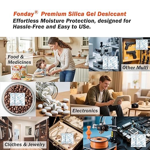 5Gram 100Packets Fonday Food Grade Silica Gel Packs Desiccants Moisture Absorbers Desiccants Packets Dehumidifier Packs