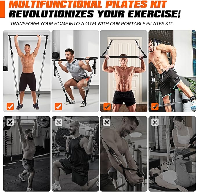 Pilates Bar Kit with Resistance Bands, Heavy Duty Pilates Equipment for Men, Strength Training Bar for Legs, Hip, Back, Arm, Abs, Chest, Shoulders, Portable Home Gym Full Body Workout Equipment-FlexoryFit