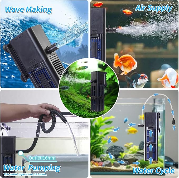 Aquarium Filter Water Flow Adjustable for 55-200 Gallon Fish Turtle Tank 400GPH Biochemical Filtration 4in1 Submersible Internal Powerful Pumps & Filters Keep Freshwater Saltwater Crystal Clear Large