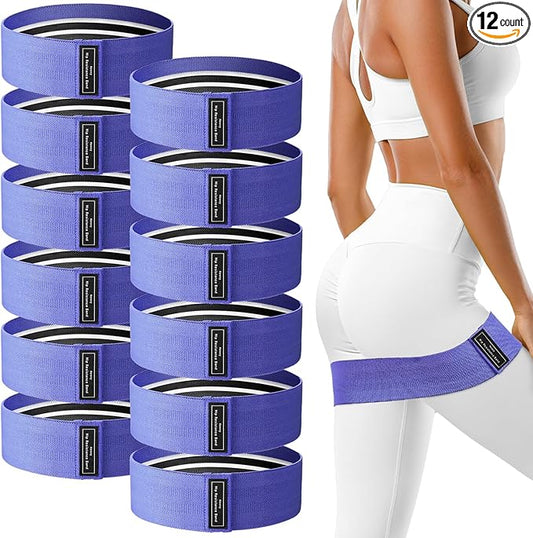12 Pcs Fabric Resistance Bands for Working Out Booty Workout Stretch Exercise Bands Non Slip for Legs Squat Resistance Loop for Women Men Starter Butt Hip Thigh Fitness-FlexoryFit