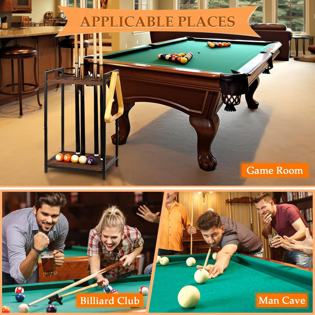 Pool Stick Holder Pool Cue Holder Rack Cue Stick Holder 10 Cues Billiard Cue Racks for Billiard Room Club Pool Table Accessaries (Torched Black 10-Hole)
