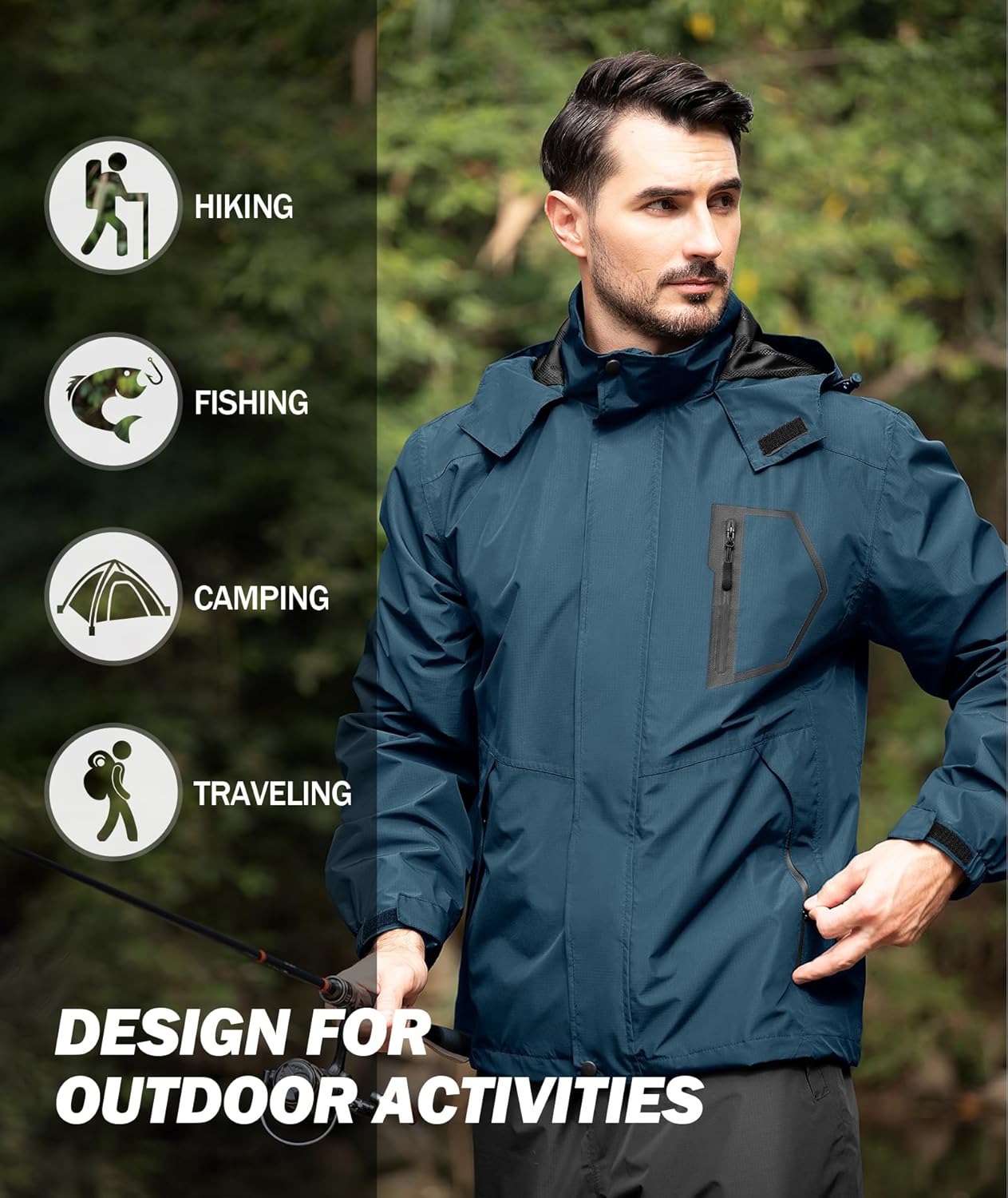 SWISSWELL Mens Rain Jackets Waterproof with Hood Men Windbreaker Jackets Lightweight Rain Coats for Golf Fishing Hiking