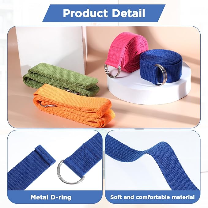 10 Pcs Yoga Strap 8ft Yoga Stretching Exercise Band Stretching Belt with Adjustable Metal D Ring Buckle Loop for Pilates, Dance, Physical Therapy, Gym Workout-FlexoryFit