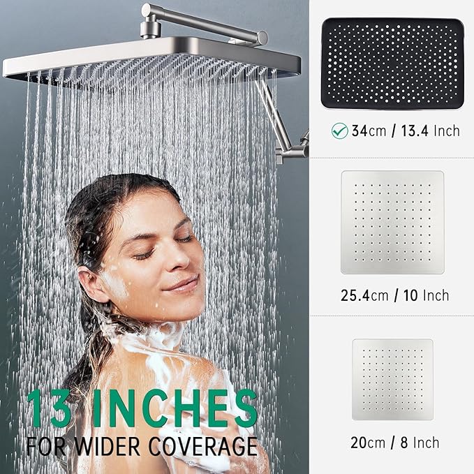 13-Inch Shower Heads with Multi-Function Handheld Sprayer Combo, 3-Way Metal Extended Diverter with Holder and Metal Adjustable Shower Extension Arm, Extra Long Hose