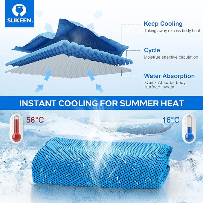 Sukeen Cooling Towel,Instant Evaporative Cooling for Sports,Yoga,Golf,Gym,Neck,Workout and More(40”x 12”)-FlexoryFit