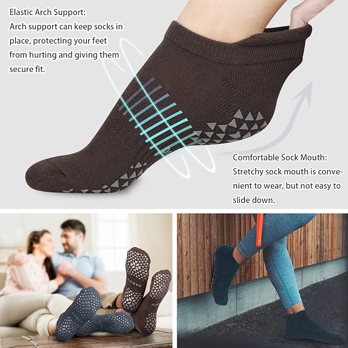 Hylaea Unisex Non Slip Socks with Grip for Yoga, Hospital, Pilates, Barre | Ankle, Cushioned-FlexoryFit
