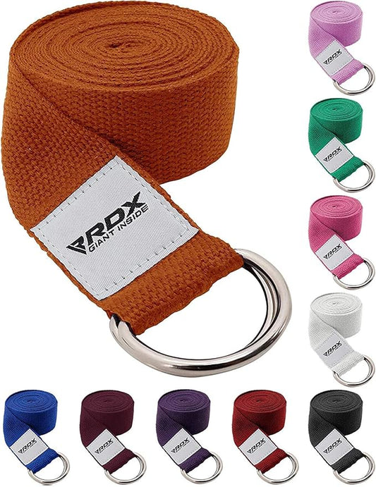 RDX 8ft Yoga Strap with D-Ring Buckle, Durable Polyester Cotton Adjustable Belts for Stretching Pilates Dance Gymnastics General Fitness Holding Poses Flexibility Physical Therapy, Home Gym Workout-FlexoryFit