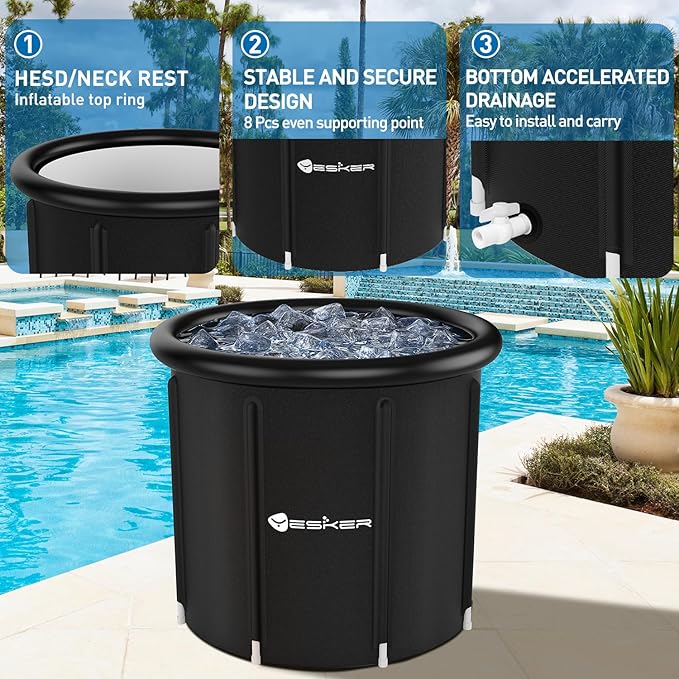 Yesker 126 Gal Ice Bath Tub with Air Ring, Portable Multi-Layered Cold Plunge Tub with Lid for Athletes, Foldable and Inflatable, One Person Hot Bathtub at Gym, Yard, Home, Outdoors Use