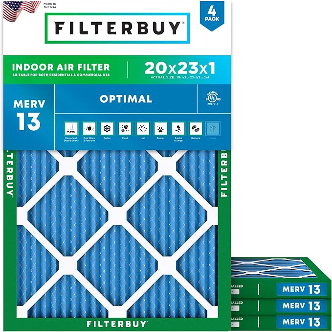 Filterbuy 20x23x1 Air Filter MERV 13 Optimal Smoke & Allergy Defense, by Filterbuy