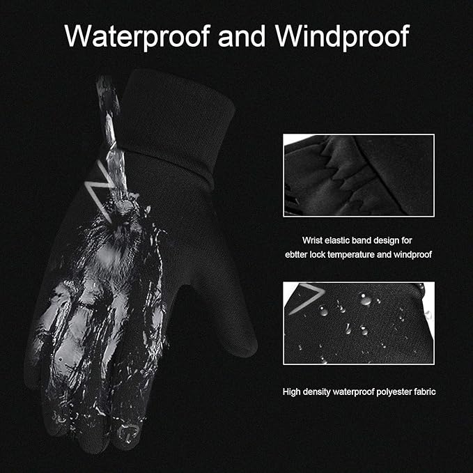 Kids Winter Gloves Back Water Repellent Touchscreen Warm Fleece Anti-slip for Boys Girls Teen 3-15 Years-FlexoryFit