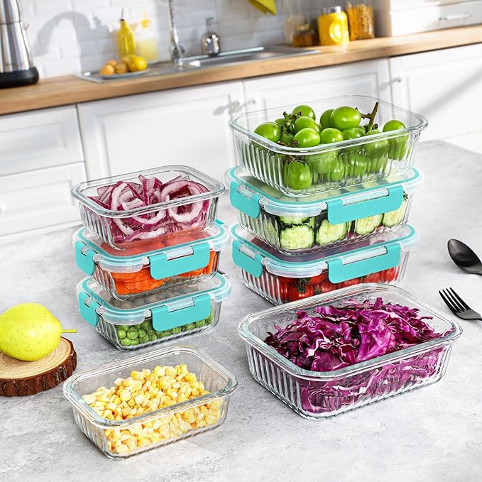10 Packs Glass Meal Prep Containers with Lids, Glass Food Storage Containers Set, Airtight Lunch Containers, Microwave, Oven, Freezer and Dishwasher Safe, Green-FlexoryFit