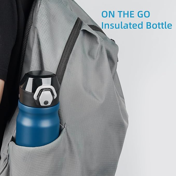 Insulated Water Bottle with Straw and Carry Loop,18 oz Stainless Steel Double Wall Vaccum Metal Water Flask with Leak-proof Lid,Navy blue-FlexoryFit