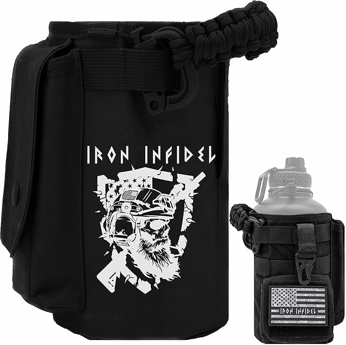 Iron InfideI Battle Bottle Sleeve - 64 oz and 32 oz Water Bottle Sleeve Only for Half Gallon 1L Steel Water Bottle | Rugged Cover with Molle for Versatile Design with Storage for Phone, Wallet & Keys-FlexoryFit