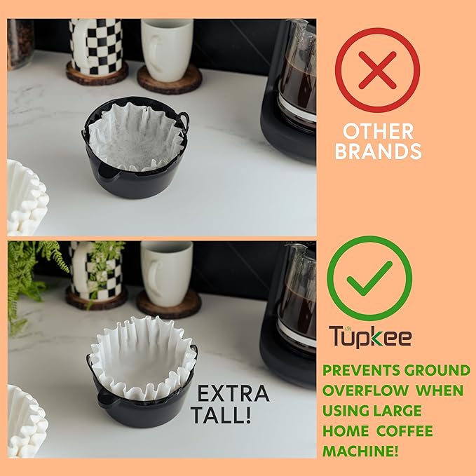 Tupkee 12-Cup Large Coffee Filters - 9.75” x 4.25” - 1500 Count - Tall Walled to Prevent Ground Overflow - Compatible with Bunn 12 Cup Commercial Coffee Maker & Large Home Machines - Made in the USA