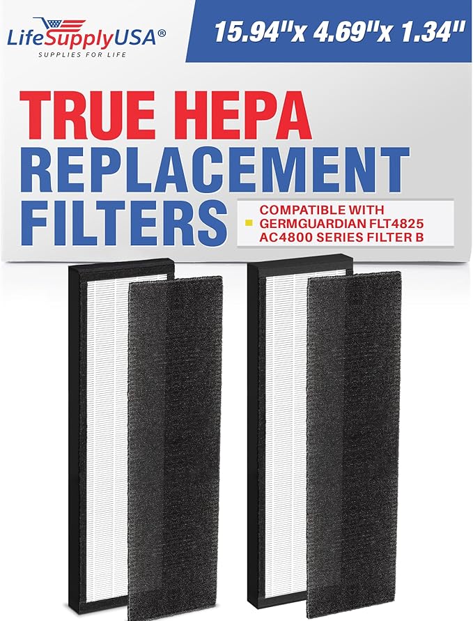2 True HEPA Filters “Filter B” FLT4825 | Compatible with GermGuardian AC4825, AC4300, AC4900, AC4850 & AC4800 Series Air Purifiers by LifeSupplyUSA