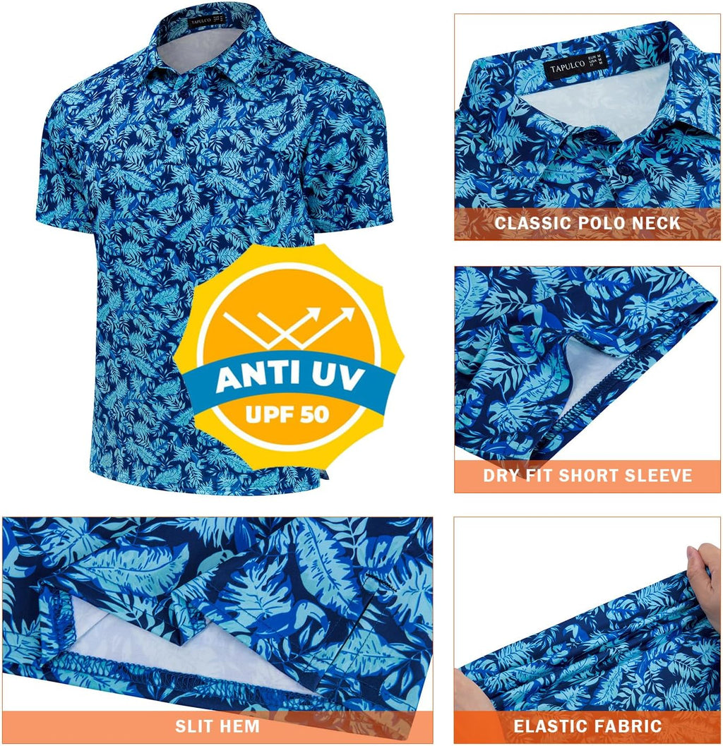 TAPULCO Mens Quick Dry Polo Shirts Camouflage Pattern Performance Athletic Lightweight Breathable Casual Golf Tshirts