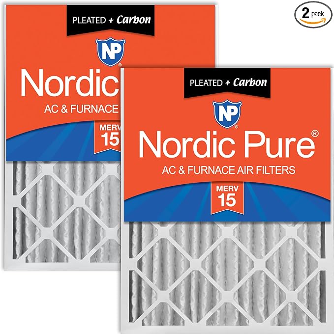 Nordic Pure 16x25x4 Pleated Air Filters MERV 15 Plus Carbon 2 Pack by NordicPure