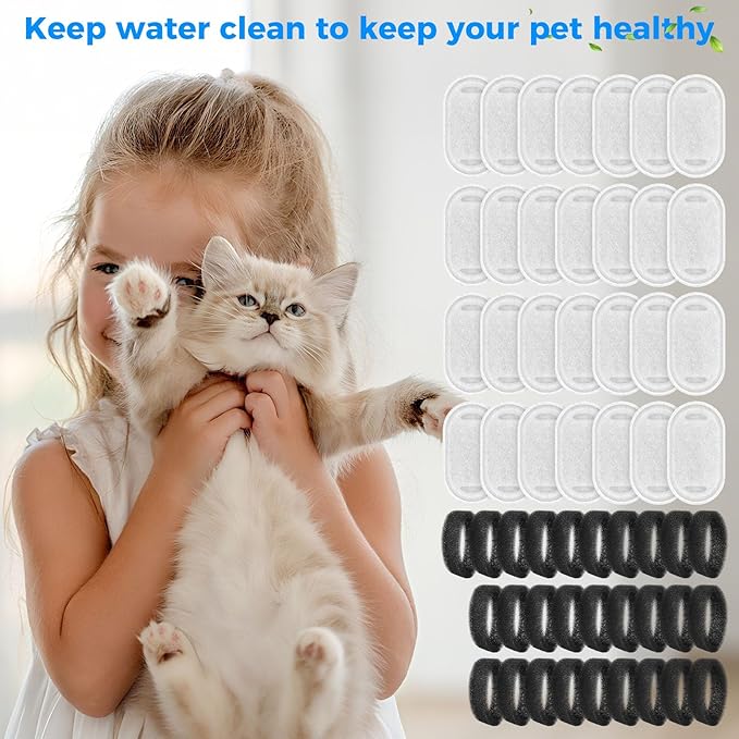 28+28 Pack Pet Water Fountain Filters, Cat Water Fountain Filters Replacement for Dog/Cat Fountain Stainless Steel 108oz/3.2L& 67oz/2L, 14 Months Set to Keep Drinking Fresh