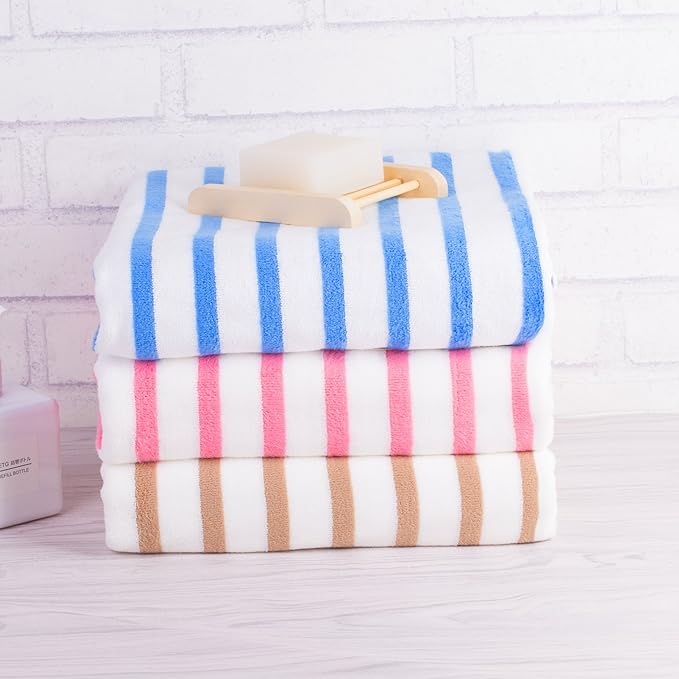 JML Microfiber Beach Towels, Large Bath Towel Set (6 Pack, 27" x 55") - Cabana Stripe - Quick Dry Microfiber Towels for Pool, Bath, Sport, Yoga, Camping, Swimming, Blue-FlexoryFit