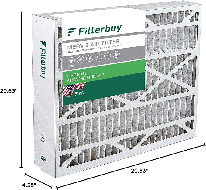 Filterbuy 21x21x5 Air Filter MERV 8 (MPR 700) Dust Defense Replacement (1-Pack), Pleated HVAC AC Furnace Filters for Rheem, Ruud, and Protech (Actual Size: 20.63 x 20.63 x 4.38)