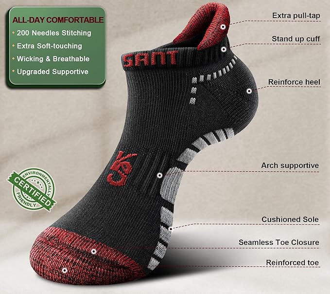 KEMISANT Men Running Socks,Active Ankle Socks No show Cushioned Footbed Arch Support-FlexoryFit