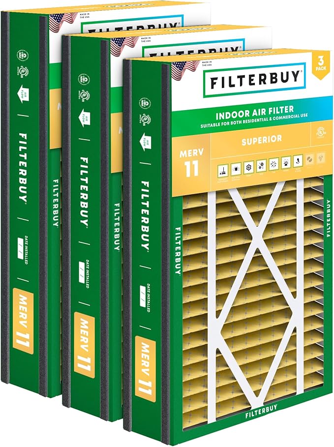 Filterbuy 16x25x3 Air Filter MERV 11 (MPR 1200) Allergen Defense Replacement (3-Pack), Pleated HVAC AC Furnace Filters for Trion Air Bear, Lennox X0581, and More (Actual Size: 15.63 x 24.13 x 3.00)