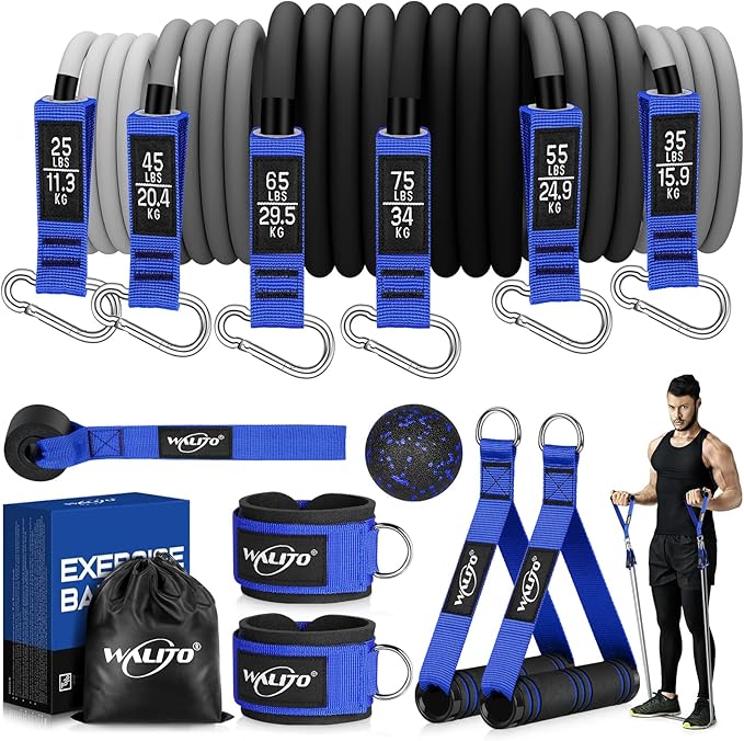 WALITO Resistance Bands Set - Exercise Bands with Handles, Door Anchor, Legs Ankle Straps, for Heavy Resistance Training, Physical Therapy, Muscle Training, Yoga, Home Workouts-FlexoryFit