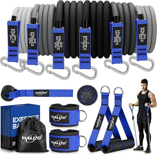 WALITO Resistance Bands Set - Exercise Bands with Handles, Door Anchor, Legs Ankle Straps, for Heavy Resistance Training, Physical Therapy, Muscle Training, Yoga, Home Workouts-FlexoryFit