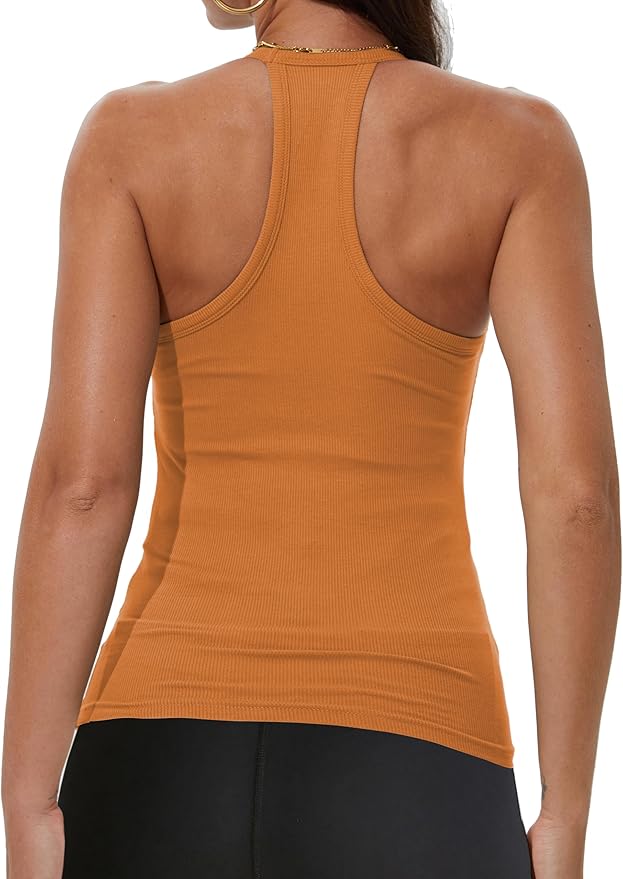 iGENJUN Workout Tops for Women Racerback Basic Tank Summer 2025 Camisole V Neck Slim Fit Ribbed Sleeveless-FlexoryFit