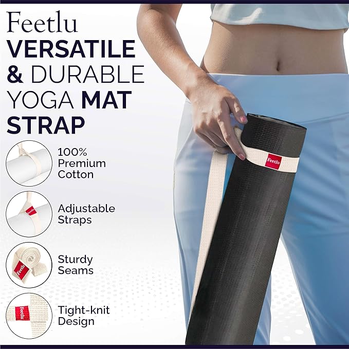 Yoga Mat Straps 2 in 1 - Cotton - Adjustable anti-slip straps for yoga, pilates, stretching, for carrying mats-FlexoryFit