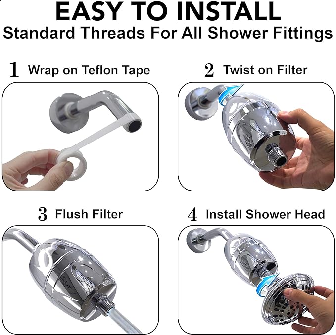Aqua Elegante High Pressure Shower Head & Filter - Adjustable Water Saving Showerhead For Low Flow Showers With Bath Filters To Remove Chlorine + Hard Minerals, 2.5 GPM - Chrome