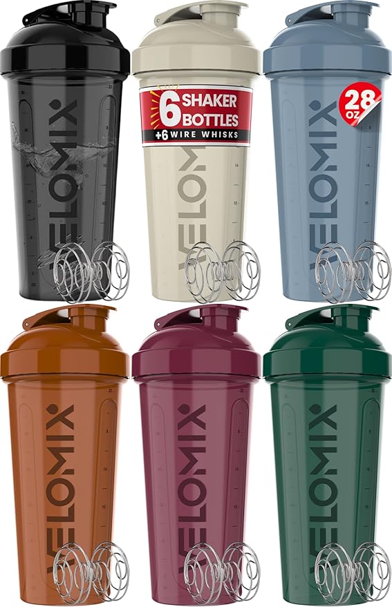 '-6 PACK- 28 oz Protein Shaker Bottle for Protein Mixes - 6x Wire Whisk | Leak Proof Shaker Cups for Protein Shakes | Protein Shaker Bottle Pack | Protein Shake Cup (Earth Tones Collection)-FlexoryFit