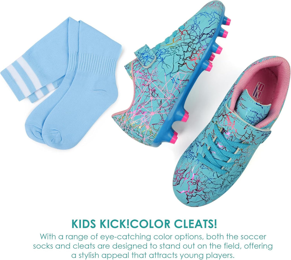 brooman Kids Firm Ground Soccer Cleats Boys Girls Football Cleats with Soccer Socks