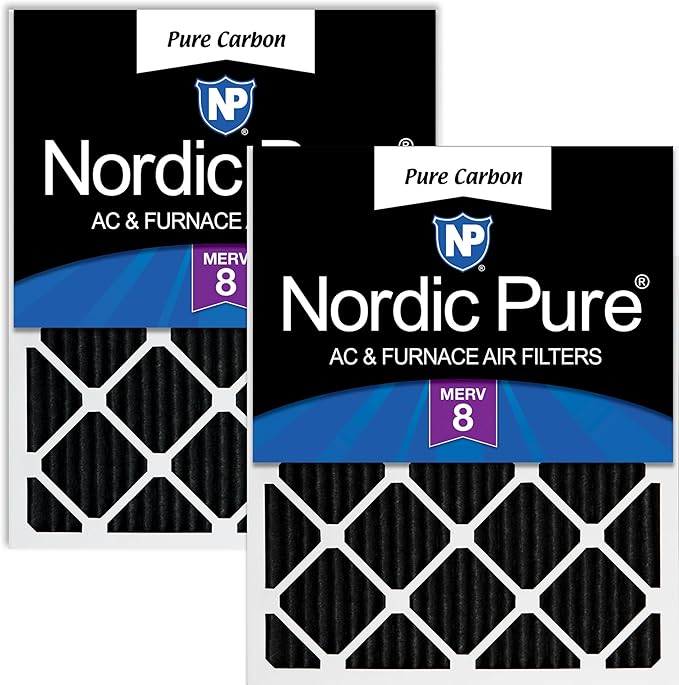 Nordic Pure 20x20x1 (19 1/2 x 19 1/2 x 3/4) Pure Carbon Pleated Odor Reduction Furnace Air Filters 2 Pack