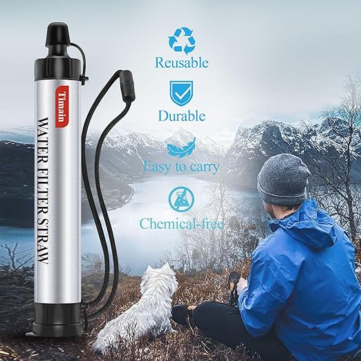 2 Pack Timain 4-Stage Filtration,High Flow Rate Water Filter Straw,Water Purifier Survival for Emergency Kits,Travel,Camping, Hiking,Fishing,Hunting (2)
