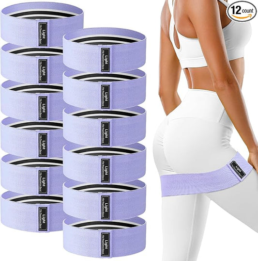 12 Pcs Fabric Resistance Bands for Working Out Booty Workout Stretch Exercise Bands Non Slip for Legs Squat Resistance Loop for Women Men Starter Butt Hip Thigh Fitness-FlexoryFit