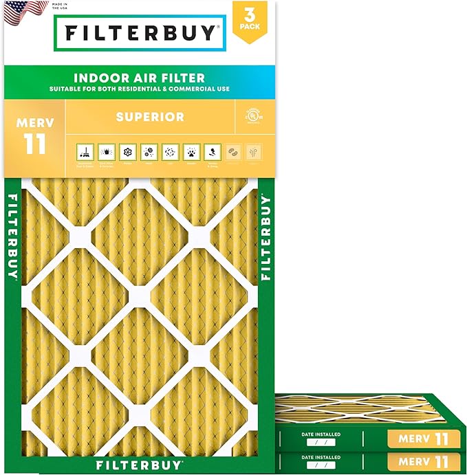 Filterbuy 14x30x1 Air Filter MERV 11 (MPR 1200) Allergen Defense Replacement (3-Pack), Electrostatic Pleated HVAC AC Furnace Filters, Made in USA (Actual Size: 13.88 x 29.88 x 0.75)