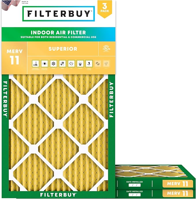 Filterbuy 20x32x1 Air Filter MERV 11 (MPR 1200) Allergen Defense Replacement (3-Pack), Electrostatic Pleated HVAC AC Furnace Filters, Made in USA (Actual Size: 20.00 x 32.00 x 0.75)
