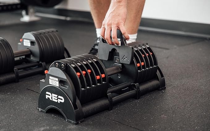 Rep Fitness Quickdraw Adjustable Dumbbells, Multiple weight ranges available including: 5-30, 5-40,5-50 and 5-60 lbs-FlexoryFit