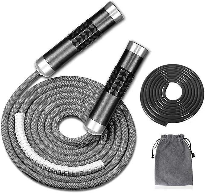 Redify Weighted Jump Rope for Workout Fitness(1LB), Tangle-Free Ball Bearing Rapid Speed Skipping Rope for MMA Boxing Weight-loss,Aluminum Handle Adjustable Length 9MM Fabric Cotton+9MM Solid PVC Rope-FlexoryFit