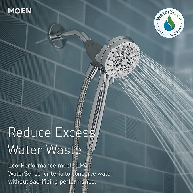 Moen Engage Magnetix Matte Black Eco-Performance 3.5-Inch Six-Function Detachable Handheld Showerhead with Magnetic Docking System, 26100EPBL