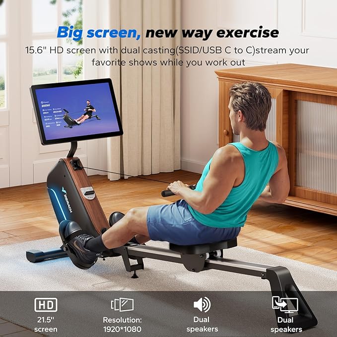 MERACH Rowing Machines for Home, Powerful Electromagnetic Row Machine with 51.2" Extended Rail, 16-Level Handle Resistance Adjustment Rower, 350 LBS Load Capacity, Ergonomic Comfort Seat, Easy Storage-FlexoryFit