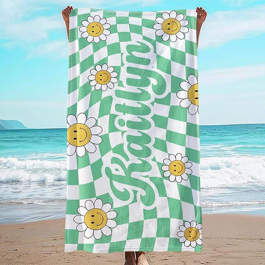 JML Personalized Beach Towel with Name, Custom Flower Beach Towel, Customized Microfiber Pool Towel, Quick Dry & Absorbent Swim Towel for Adult,Anniversary, Birthday, Summer Holiday,Vacation-FlexoryFit